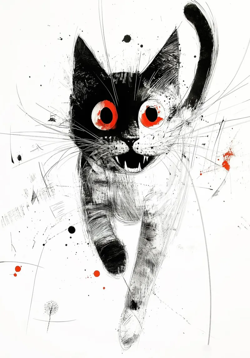Zeichnung Katze Tier Kunst Leinwand mit Schattenfugenrahmen von Justyna Jaszke JBJart