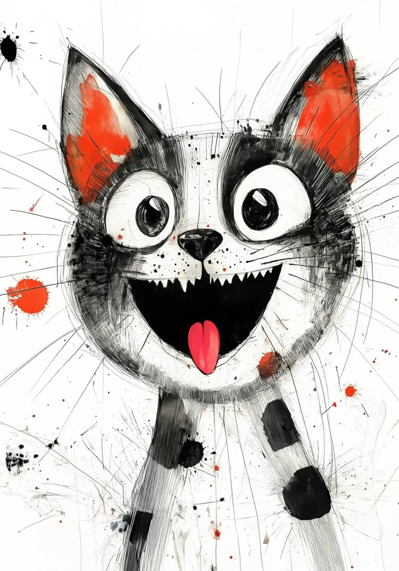 Tekening kat dier kunst canvas met Baklijst van Justyna Jaszke JBJart