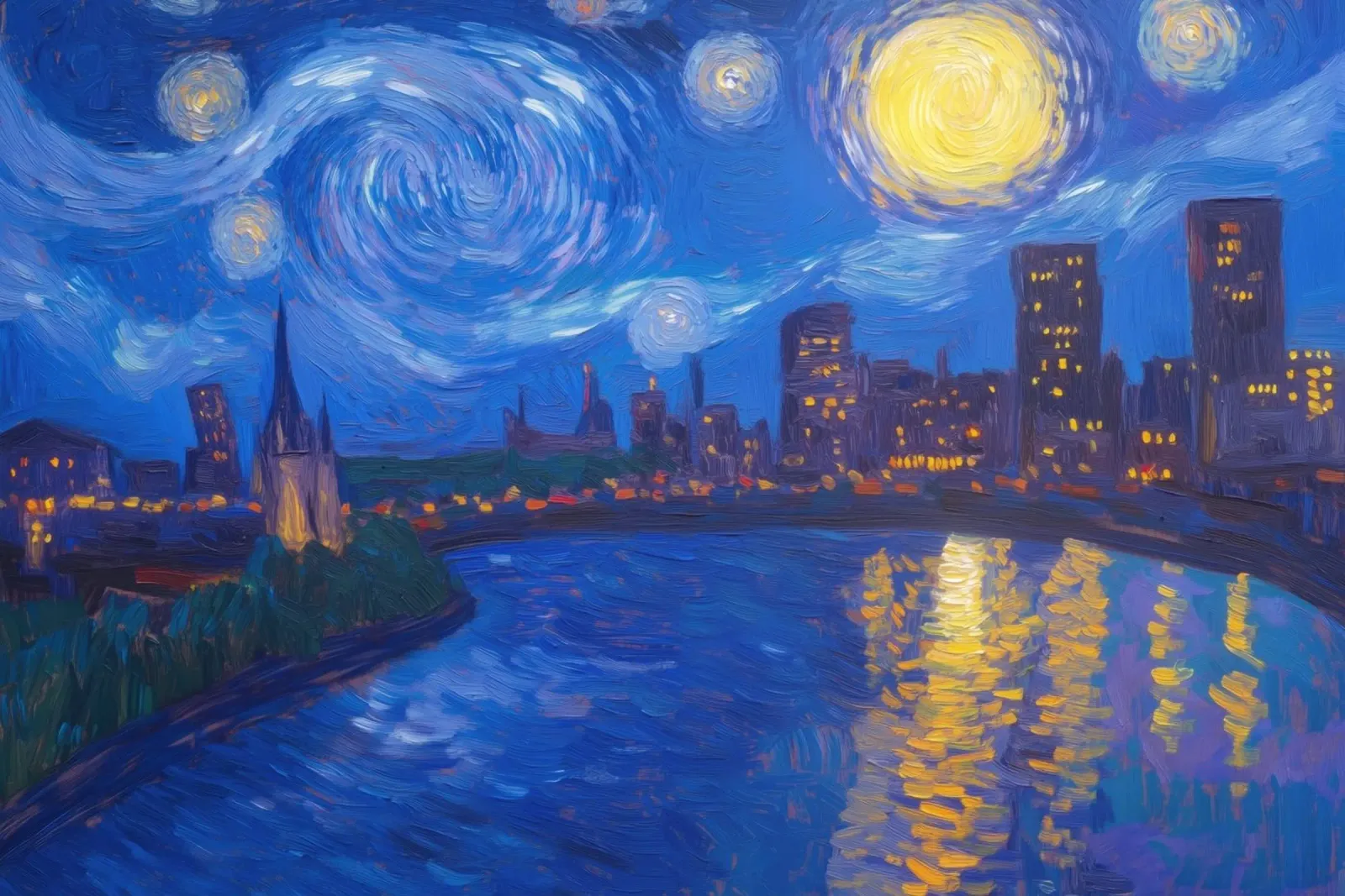 City Starry Night poster with wooden frame by Art Center
