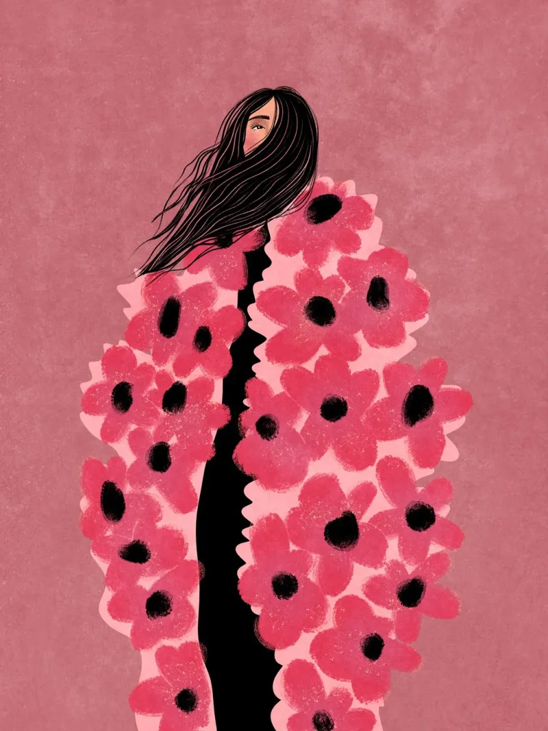 Woman covered in Flowers poster with wooden frame by Illustration Raissa Oltmanns