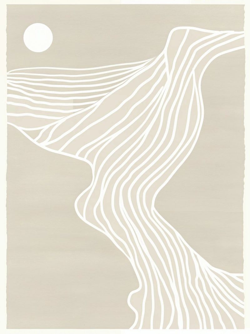 Beige Minimalistic Beach Sunset Line Art Poster von Autofocus