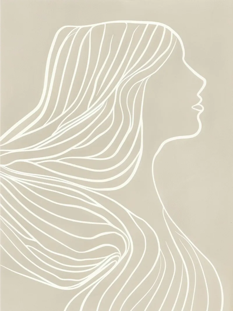 I vostri capelli lunghi | Line art minimalista in beige poster con telaio in legno da Autofocus