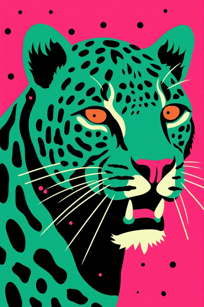 Psychedelische panter in neonkleuren canvas van Autofocus