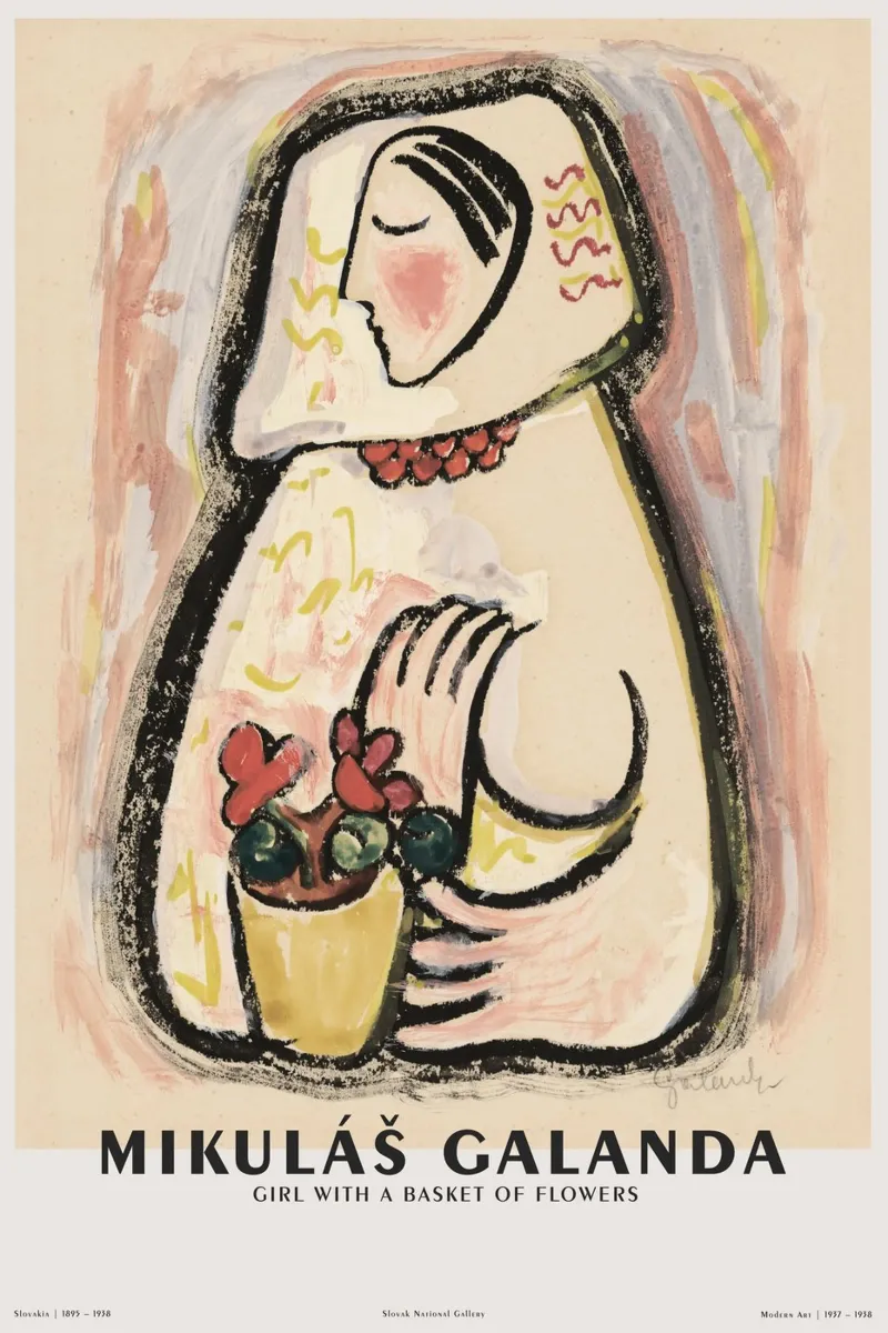 Mikuláš Galanda - Frau mit dem Blumenkorb poster con telaio in alluminio da Old Masters