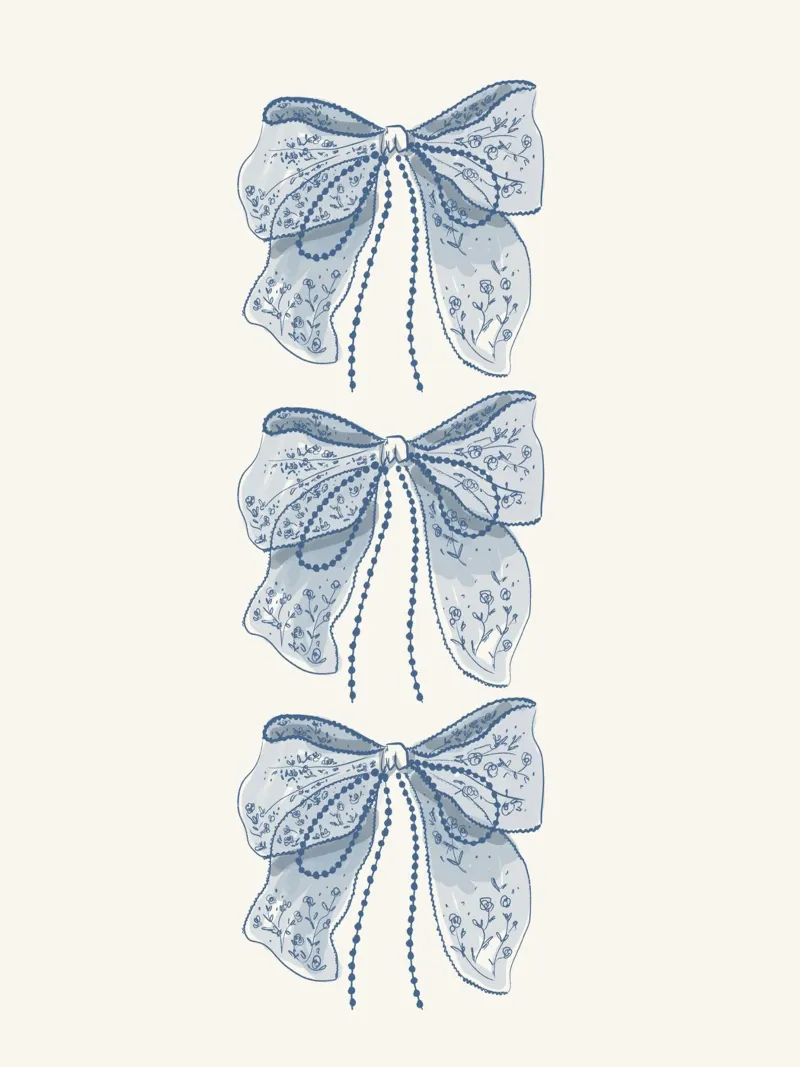 Blue Lace Romantic Bows poster with wooden frame by anisillustration