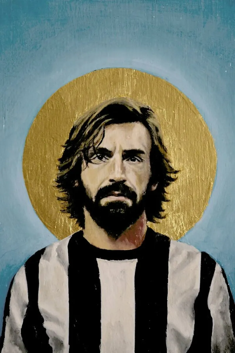 Football Icon - Andrea Pirlo poster with wooden frame by David Diehl