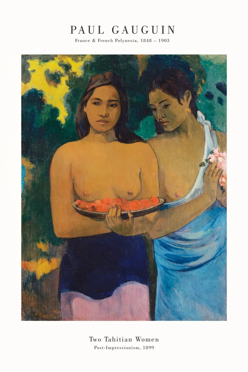 Paul Gauguin - Zwei tahitianische Frauen poster con telaio in legno da Old Masters