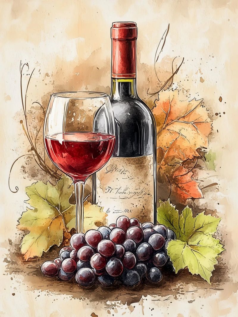 Wine and autumn grapes poster by Spice & Style