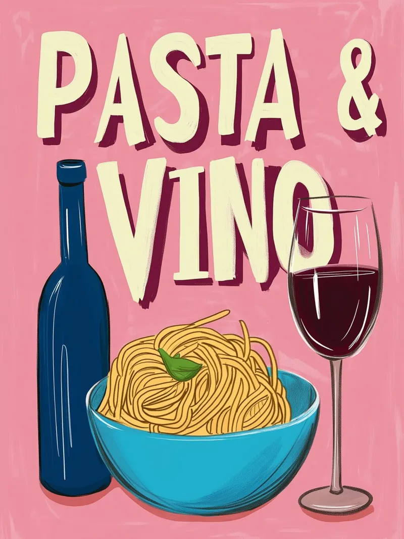 Pasta & Vino poster con telaio in alluminio da Spice & Style