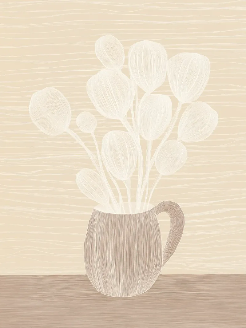 Natura morta di fiori color caffè latteo | line art poster con telaio in plastica da Autofocus