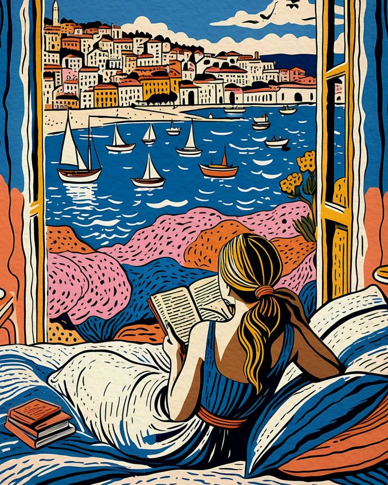Reader in front of the window in Cannes canvas by Couleursdusud
