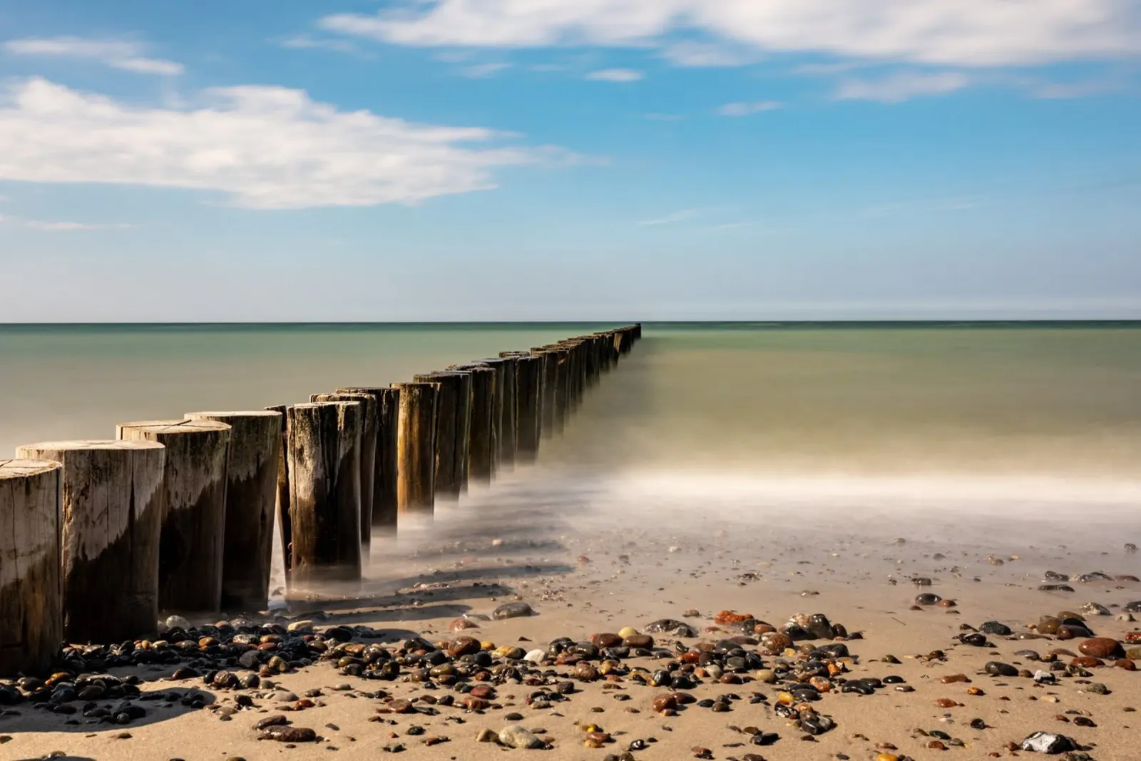 Groynes sulla spiaggia del Mar Baltico pellicola backlit da Marcus Beckert | Fotografie