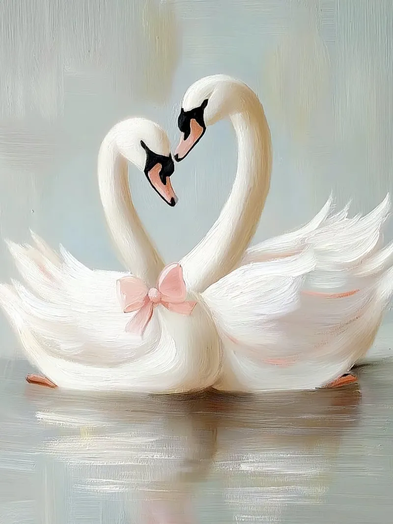 Heart-Shaped Swan Pink Bow Valentines Day Love Bird Feathers poster with wooden frame by Gentle Echoes Art