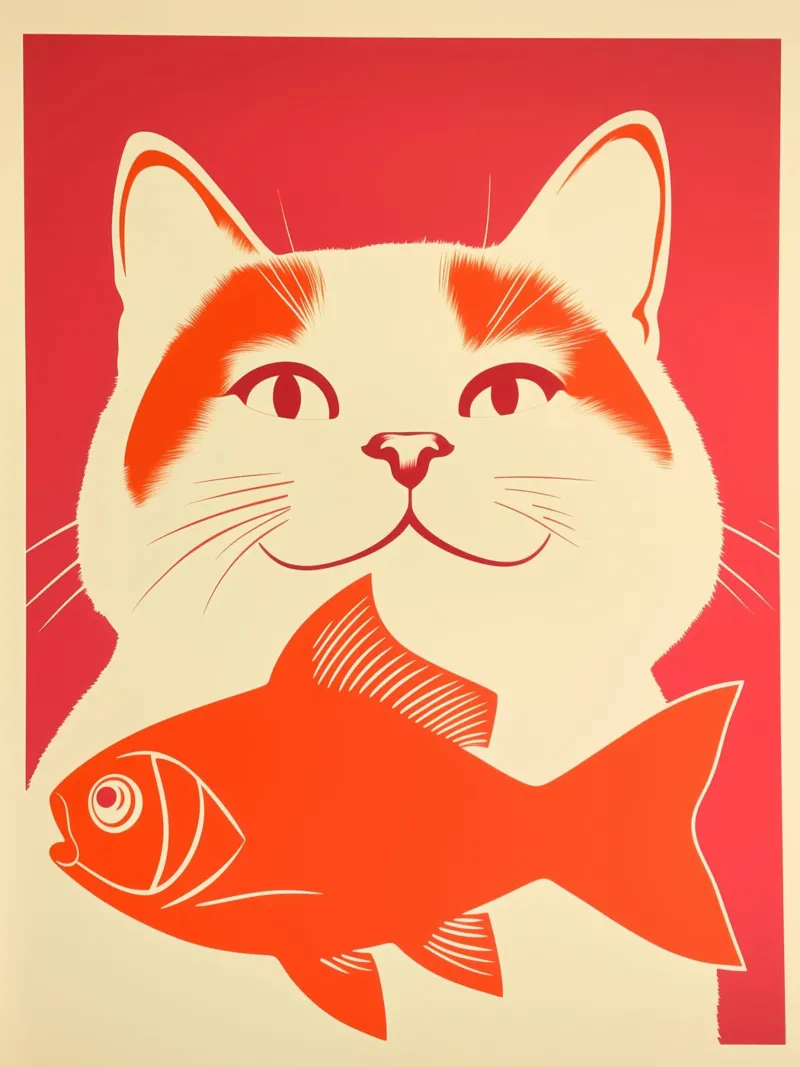 Cat dreams of goldfish | screen print canvas by Autofocus
