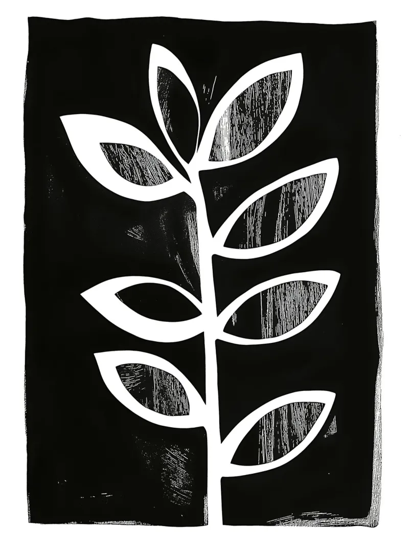 Black and white plant motif poster with aluminum frame by DWA