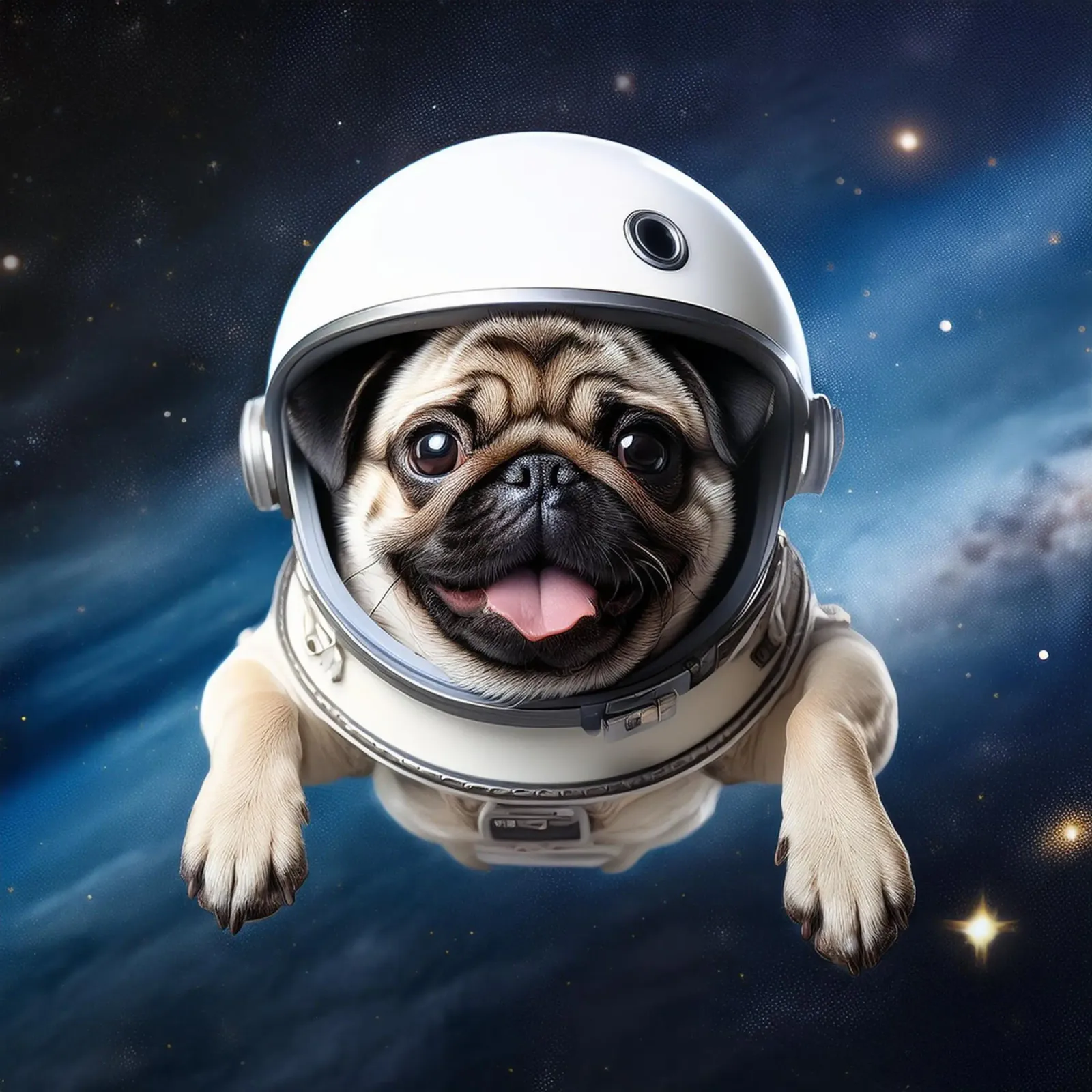 Pug Explorador del Espacio: Adorable impresión artística de un perro astronauta poster con marco de plástico de FlexiDesignsByK