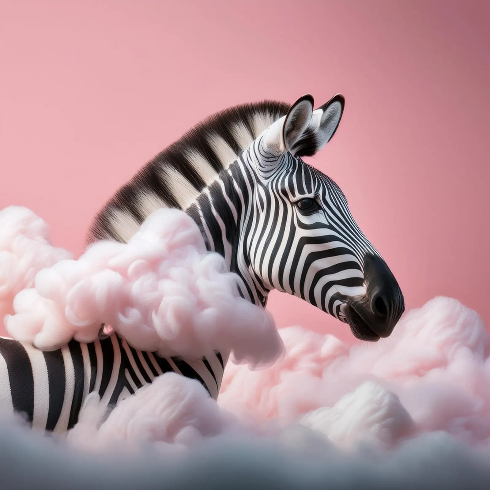 Verträumtes Zebra in rosa Wolken: Skurrile Tier Wand Kunstdruck Alu-Dibond von FlexiDesignsByK