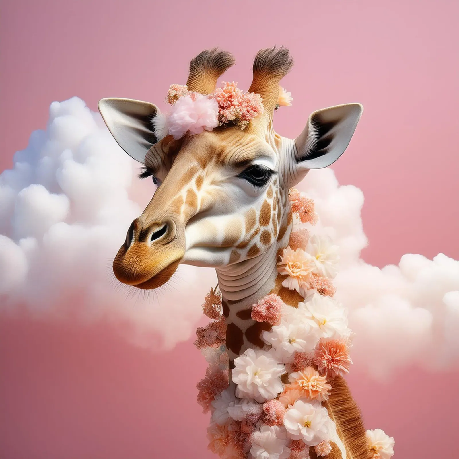 Elegant Giraffe with Flowers & Clouds: Whimsical Wall Art canvas by FlexiDesignsByK
