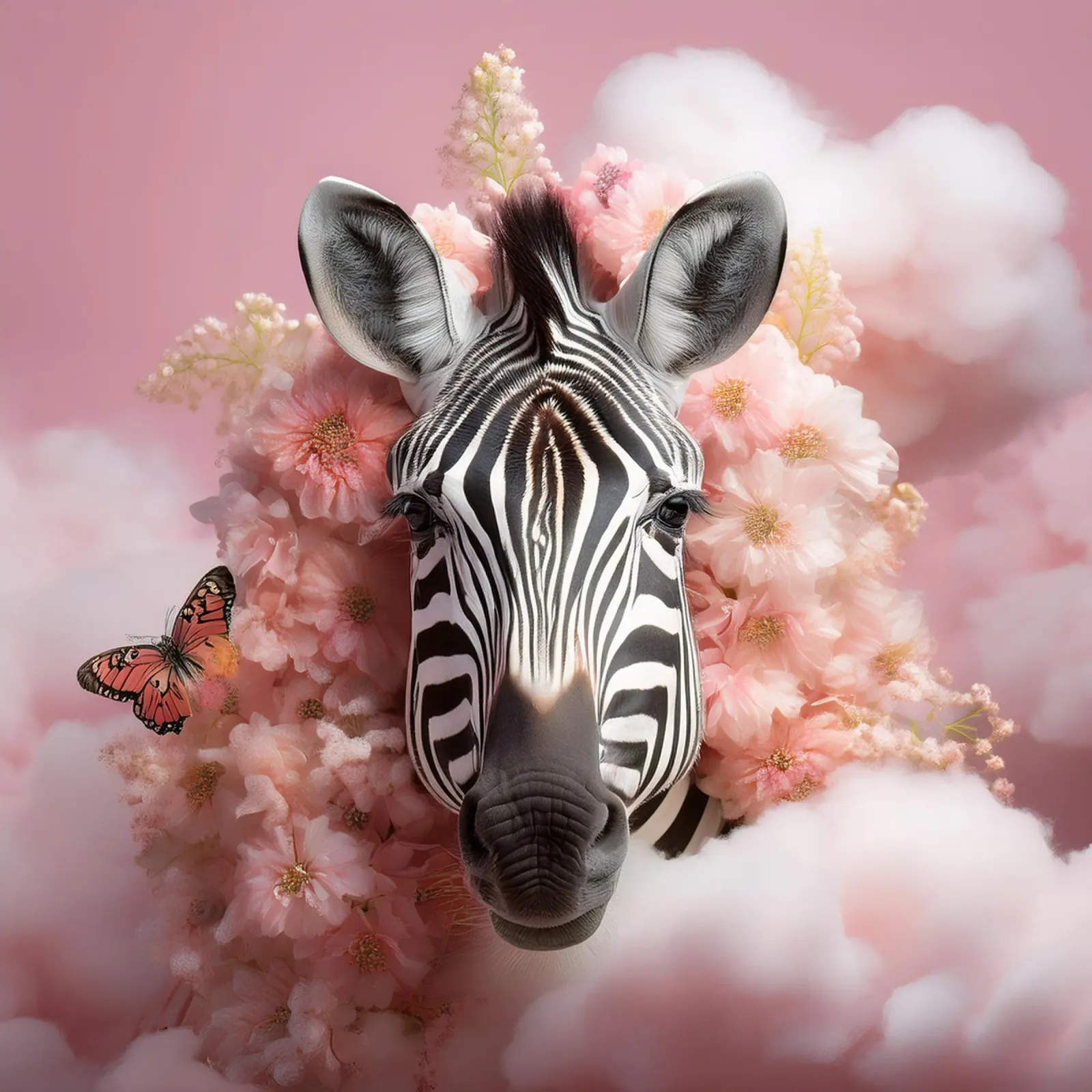 Dreamy Zebra with Flowers & Clouds: Whimsical Wall Art alu-dibond by FlexiDesignsByK