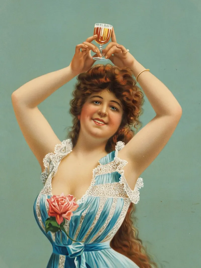 woman with beer poster con marco de madera de ramosashop