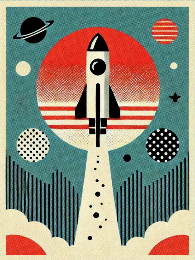 Rocket - Stampa di poster d'epoca poster con telaio in legno da posterprints-by-nomad