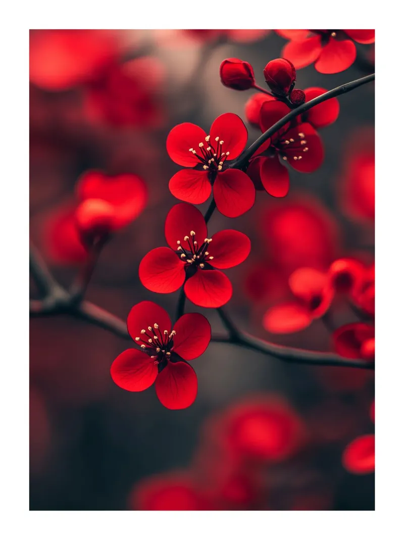 Helderrode bloem canvas met Baklijst van Flora & Horizon