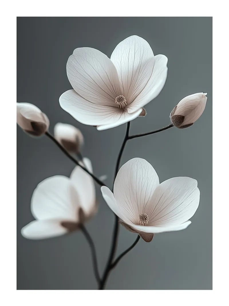 Elegant ivory flowers poster with aluminum frame by Flora & Horizon