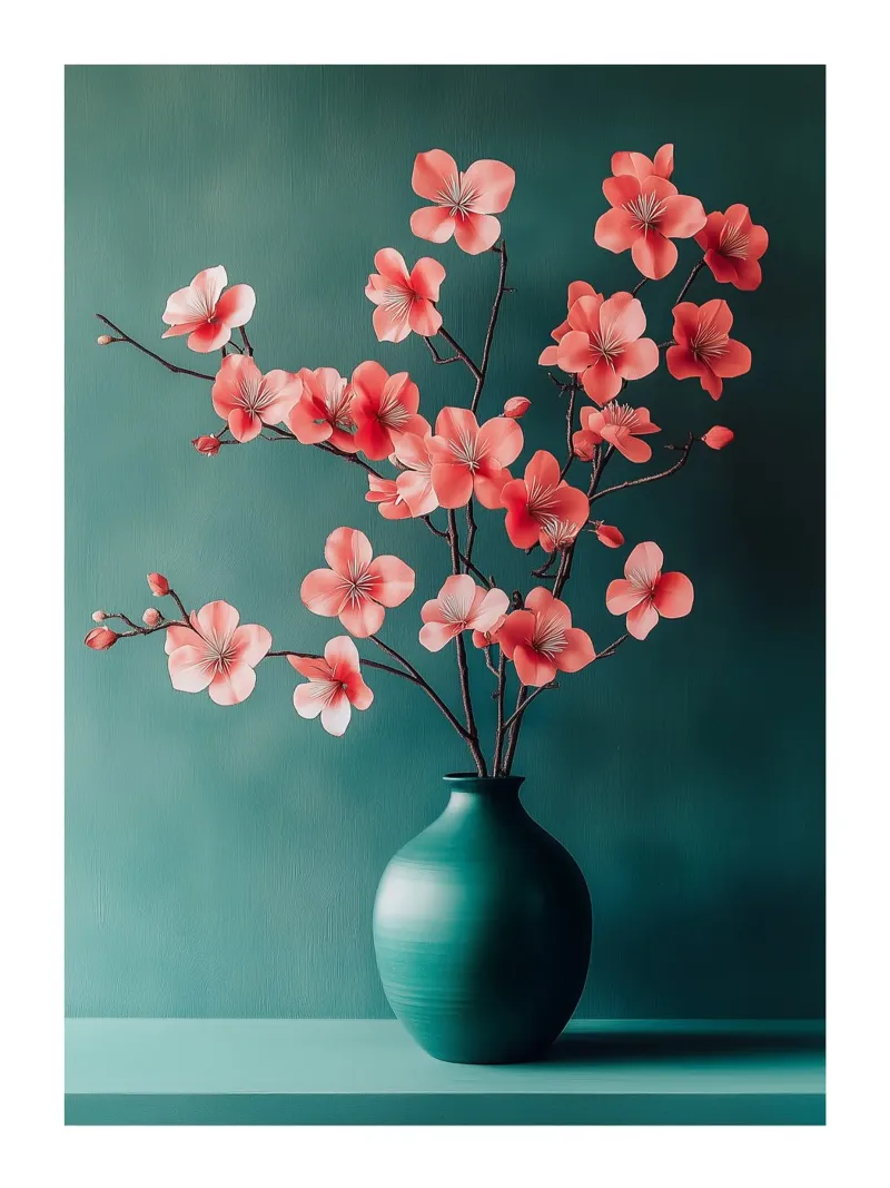 Ceramic vase with cherry blossoms canvas by Flora & Horizon