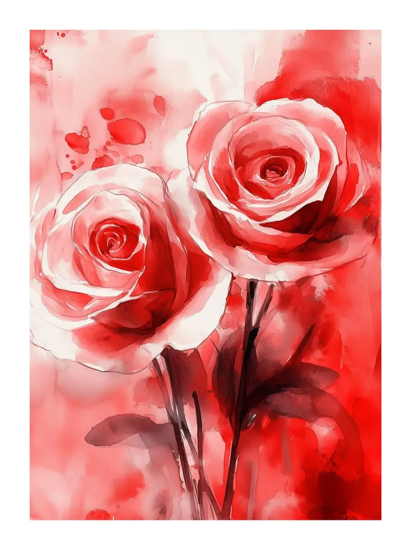 Rose rosse in acquerello poster con telaio in plastica da Flora & Horizon