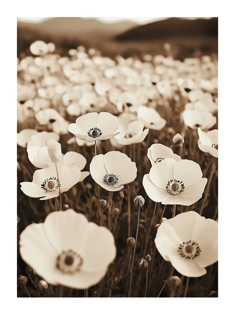 Field of flowers in sepia tones canvas by Flora & Horizon