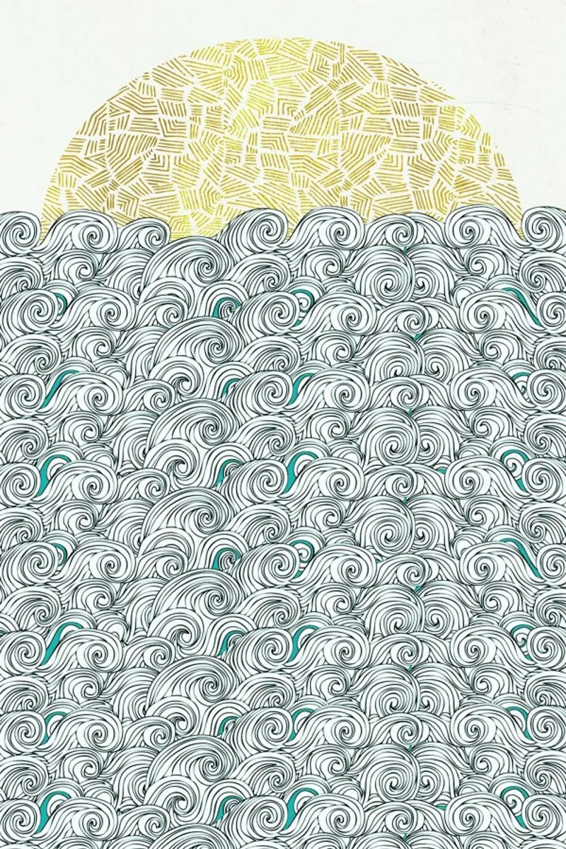 Sunny Tribal Seas poster con telaio in alluminio da Pom Graphic Design