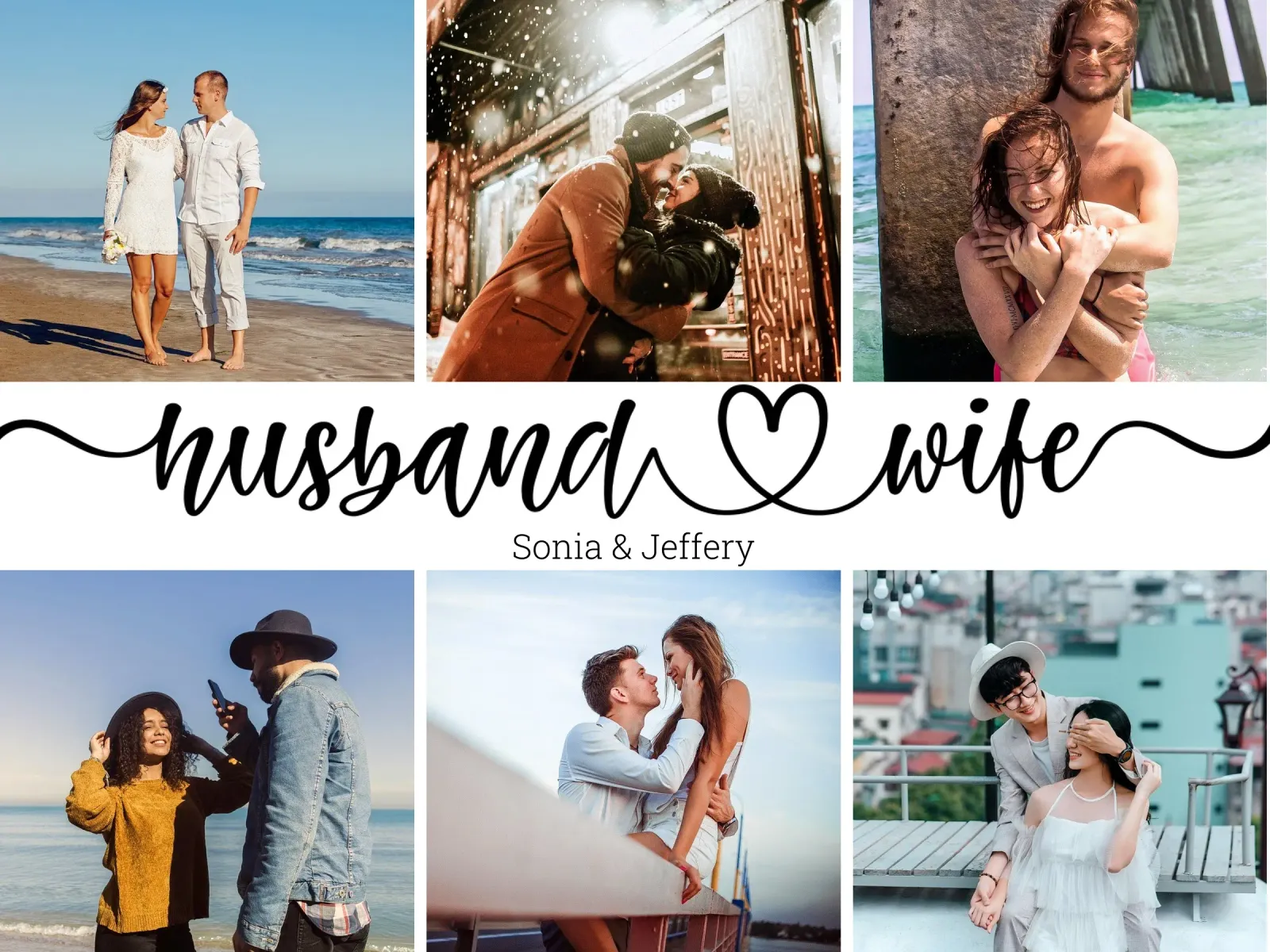 Personalized Husband & Wife Custom Name 6 Photo Collage poster with aluminum frame by Personalized Art