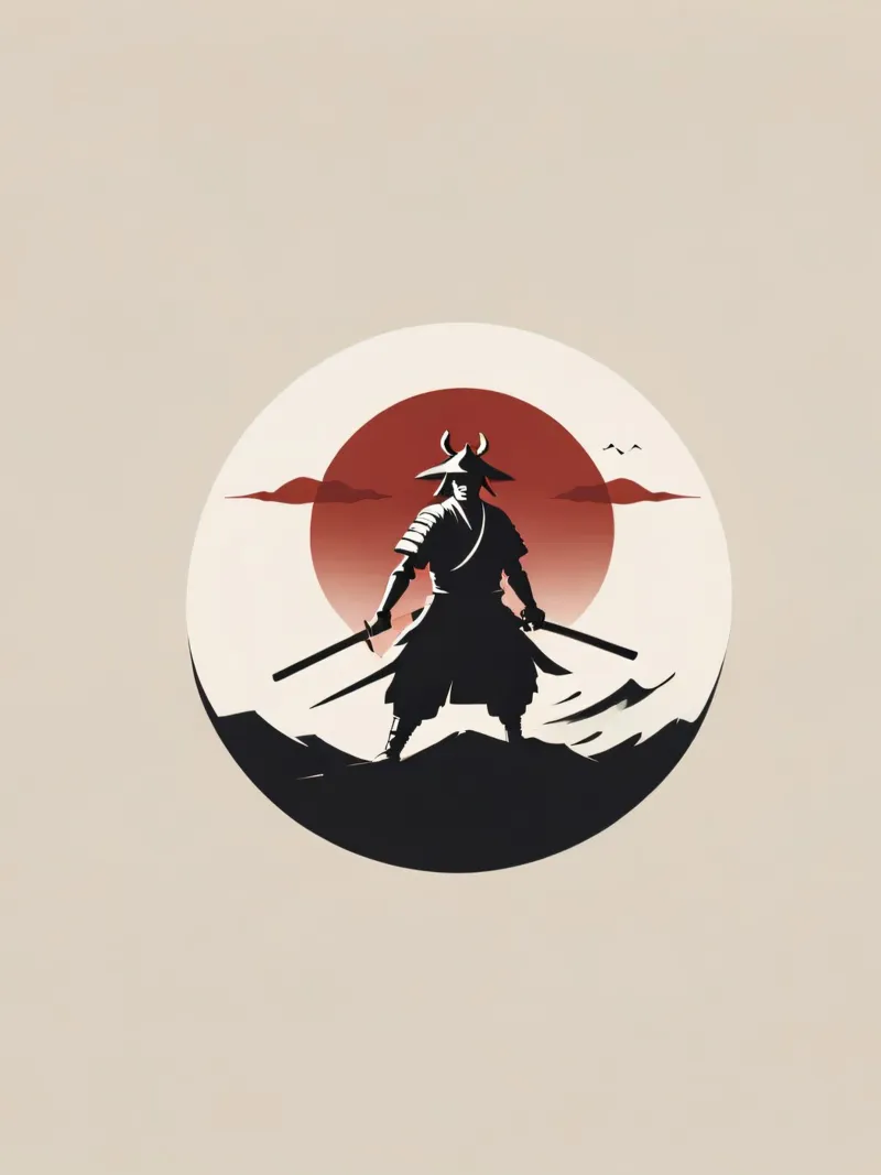 Selbstbewusst stehender Samurai-Krieger mit Schwertern Hahnemühle von DesignDoodle