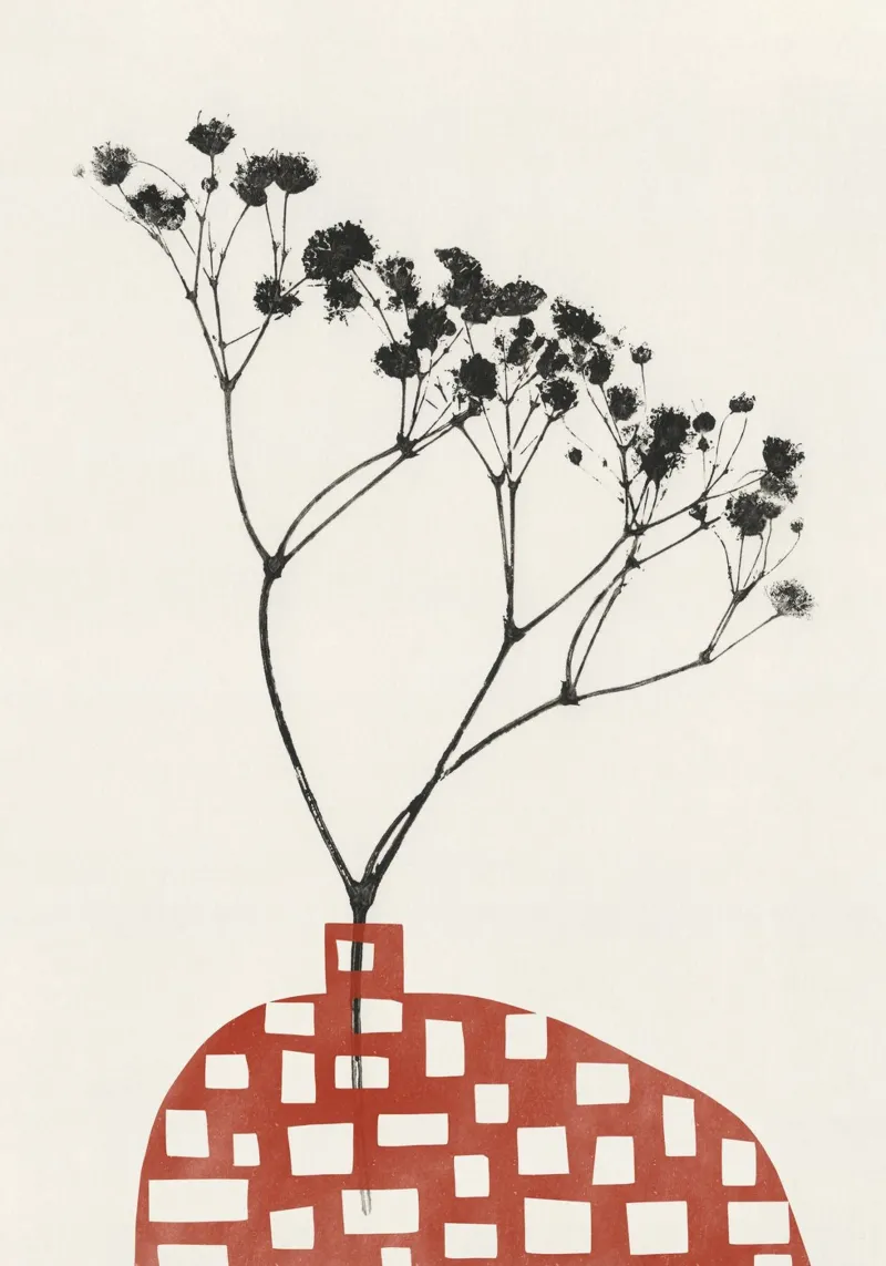 Gypsophila in un vaso rosso poster con telaio in plastica da Alisa Galitsyna