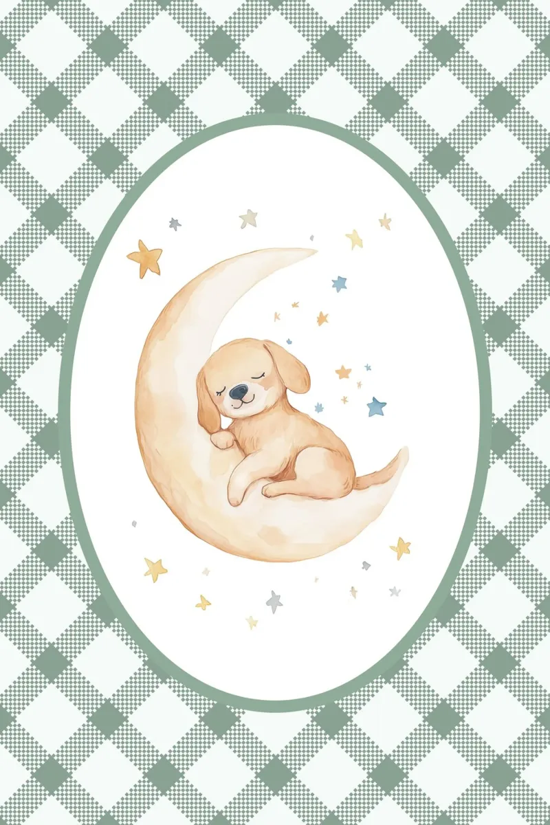 Chiot dormant sur la lune jaune hahnemühle de Jungle Joy Art