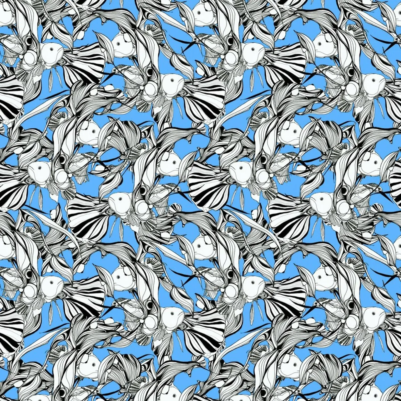 Birds And Fish Blue poster avec cadre en aluminium de Giulio Iurissevich