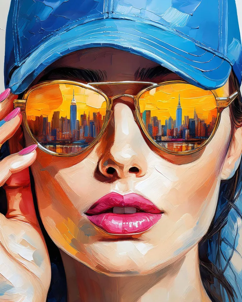 Ritratto Donna con occhiali da sole silhouette NYC poster da Take Your Art BV