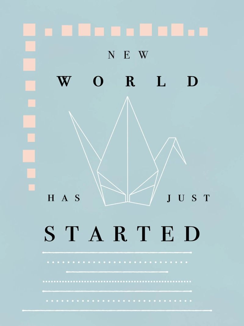 NEW WORLD HAS JUST STARTED - ORIGAMI JAPAN poster avec cadre en plastique de natural neutral