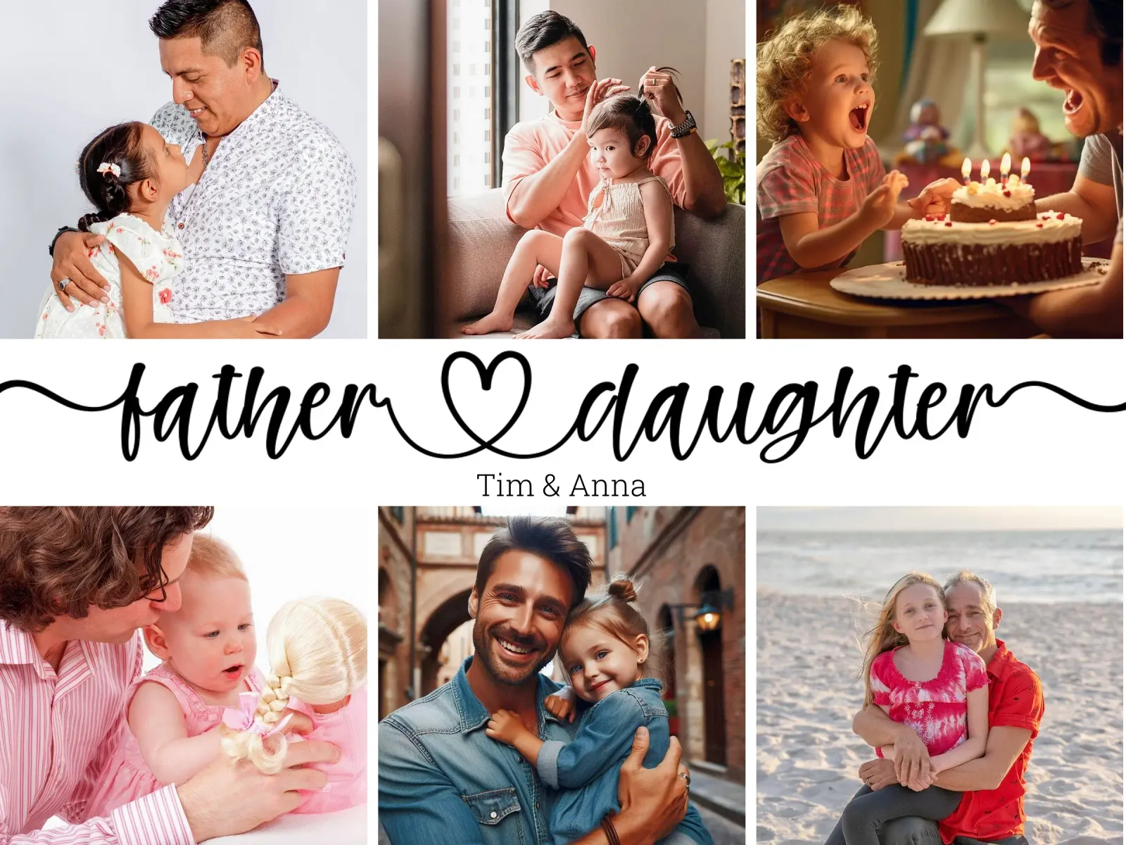 Gepersonaliseerde vader & dochter vaderdag 6 fotocollage poster met aluminium frame van Personalized Art