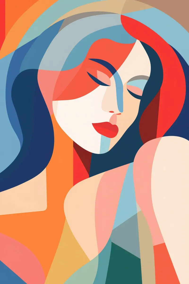 Dromende Vrouw | Abstract-Geometrisch Schilderij canvas met Baklijst van Autofocus