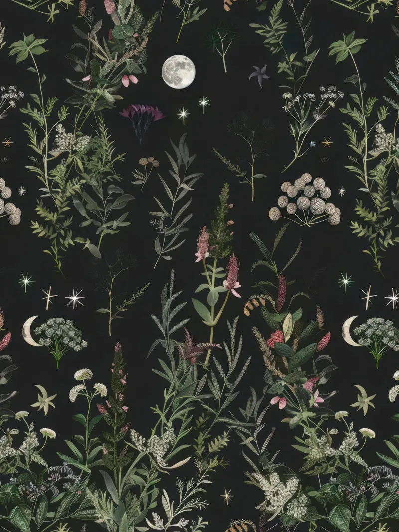 Luna Piena Stelle Botaniche Foresta Boho Retro Floreale carta hahnemühle da Gentle Echoes Art