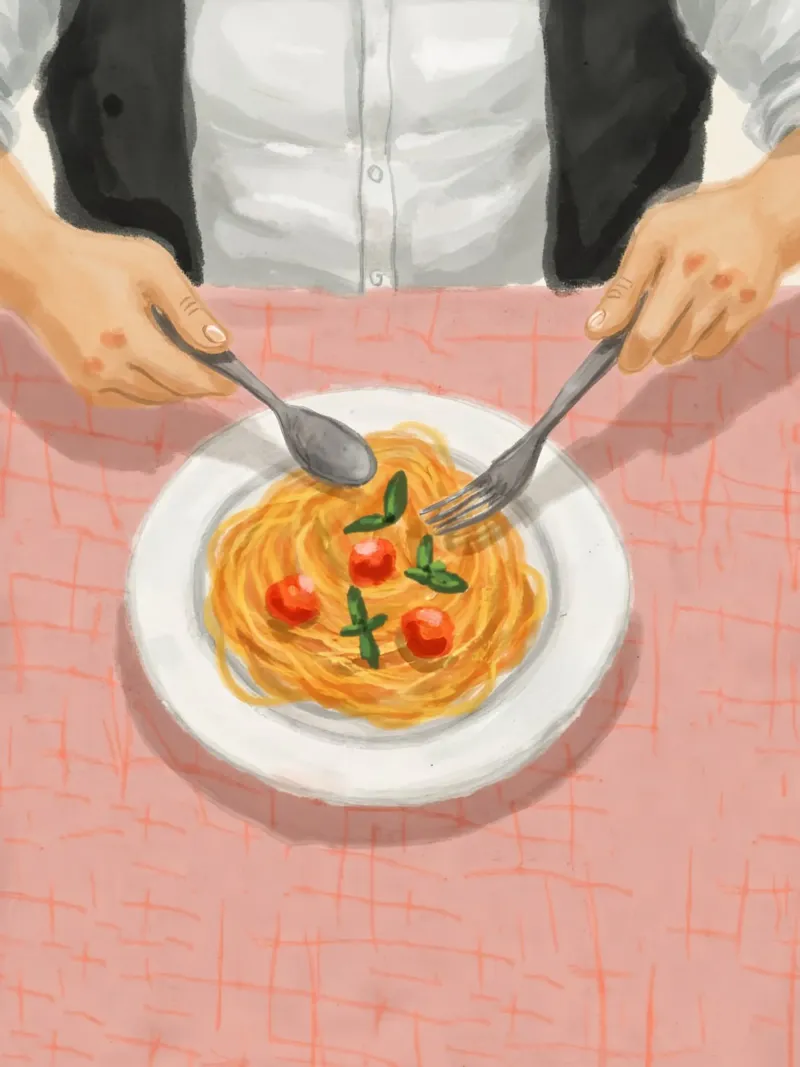 Eating Pasta poster with wooden frame by Indigo Rain