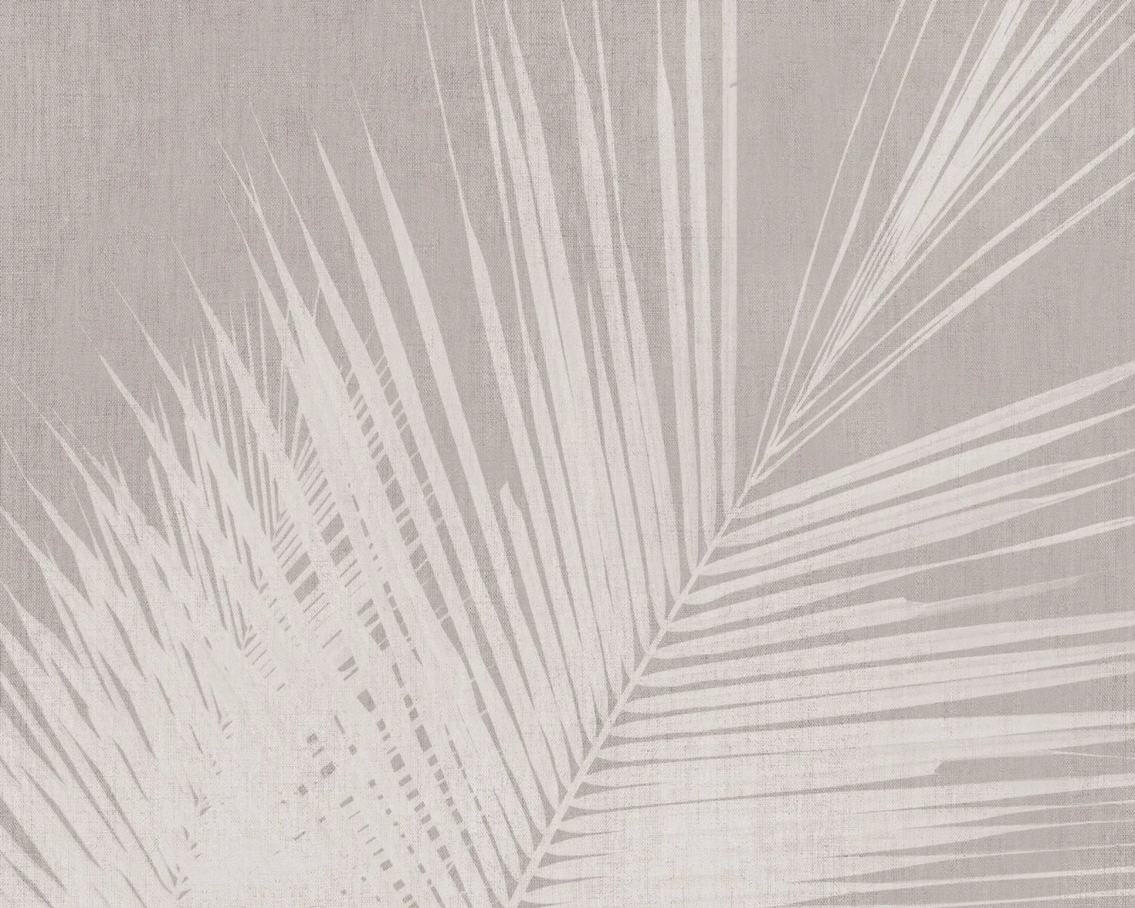 Neutral palm leaf on beige linen texture canvas by Bloomery Decor