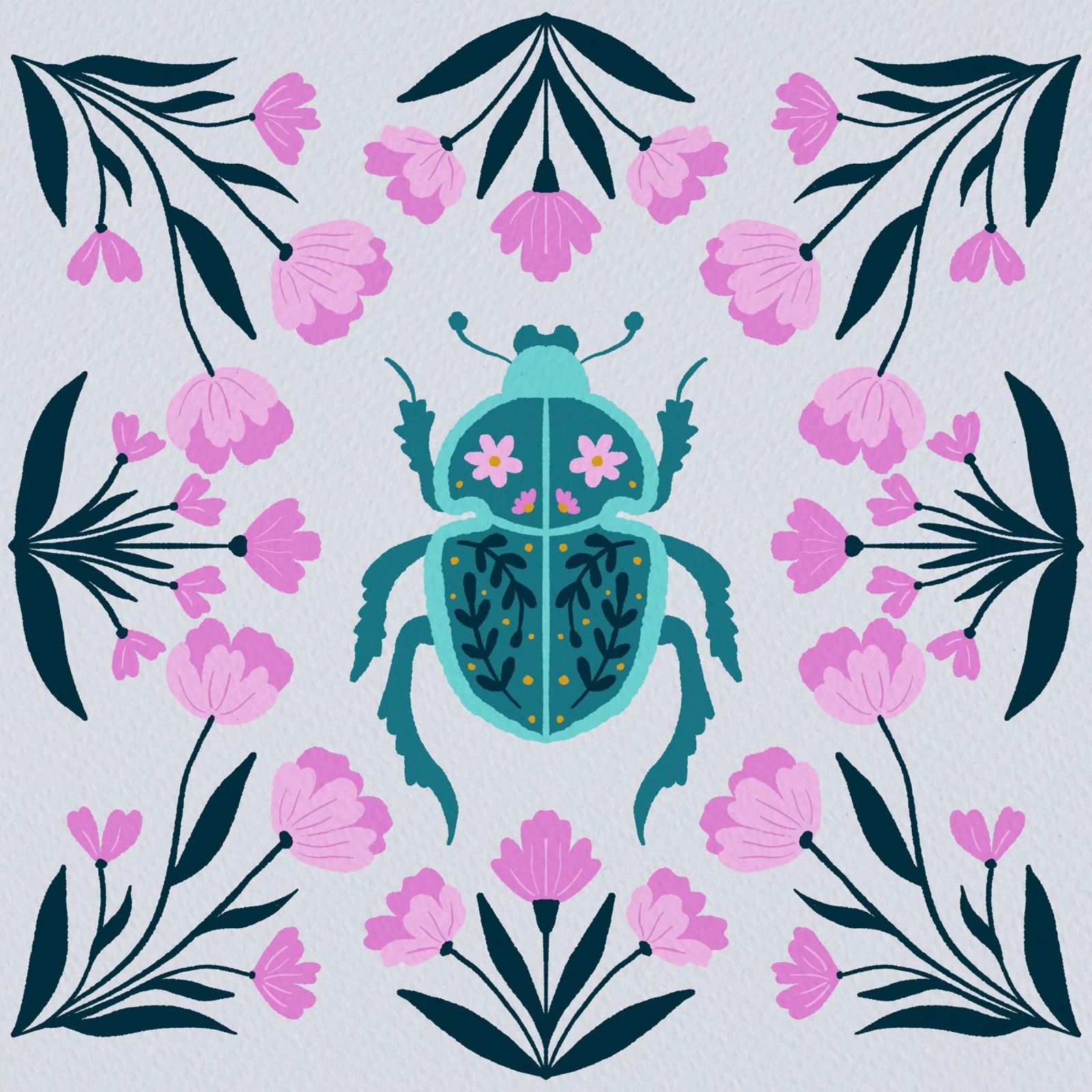Beetle and turquoise - pink and turquoise poster by Wackapacka