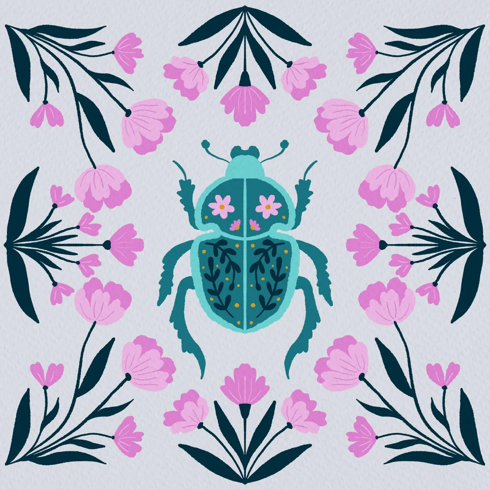 Beetle and turquoise - pink and turquoise canvas with Floater frame by Wackapacka