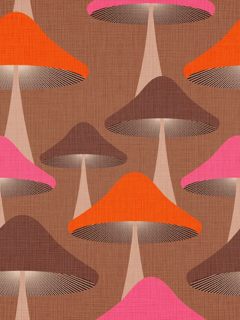 Surreal Mid Mod Fungi Ontwerp - Mokka Mousse canvas van Dominique Vari