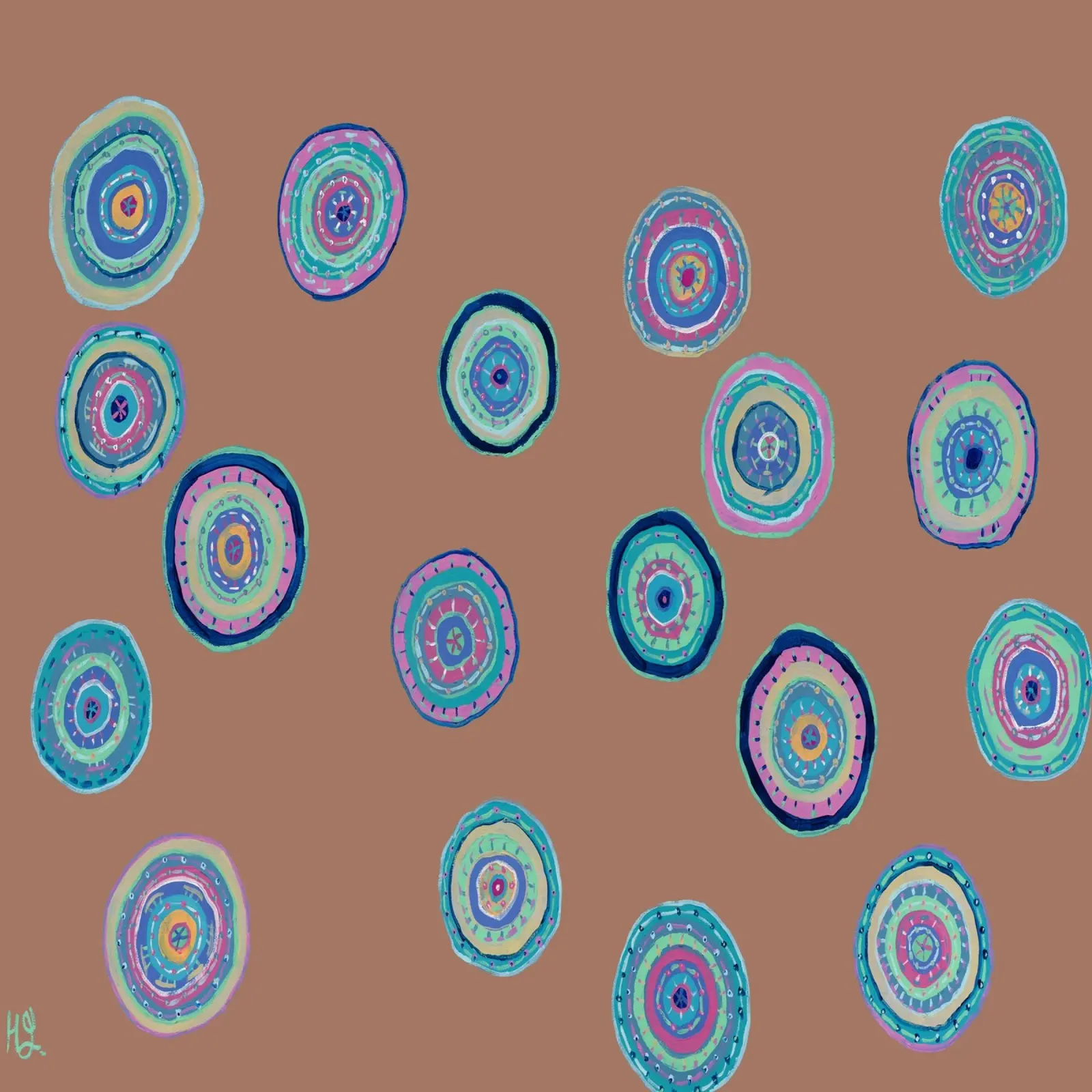 Dansende Orbs-Mocha Mousse canvas van Helen Joynson