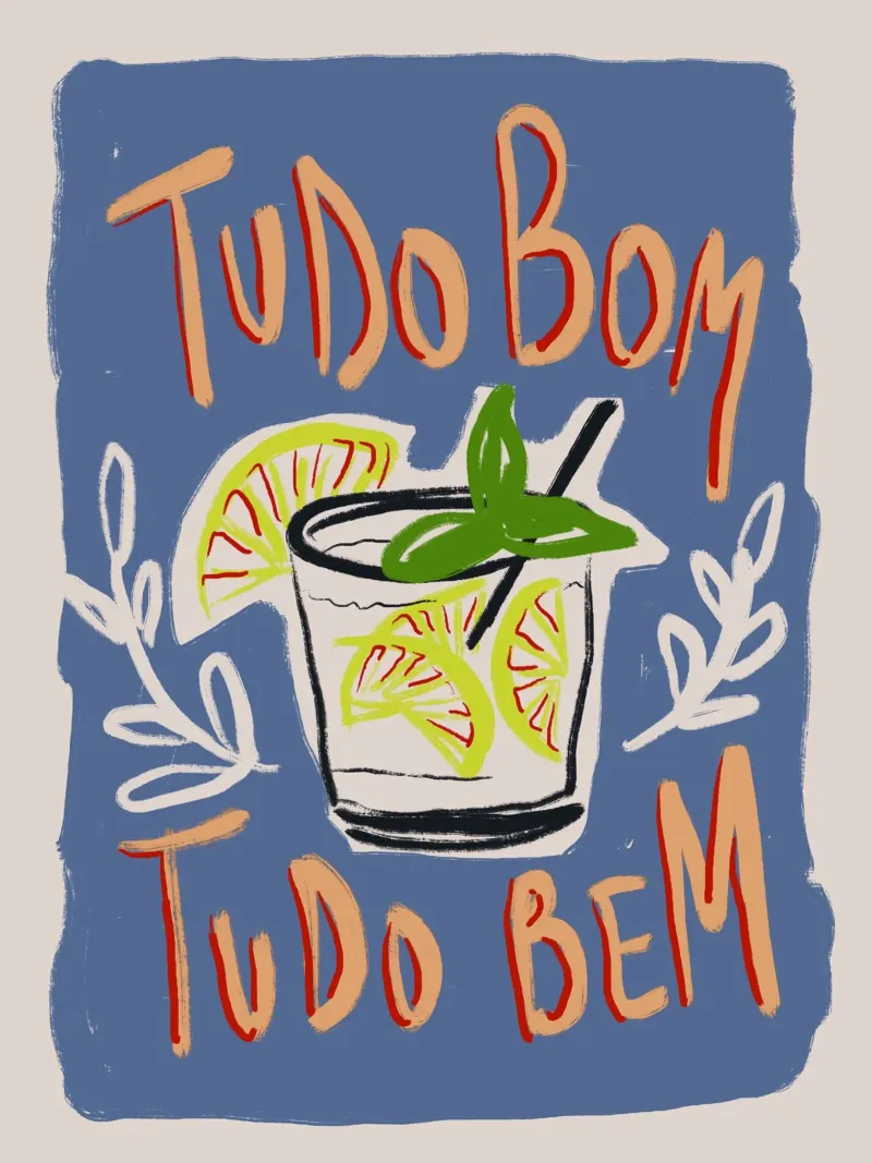 Tudo Bom Tudo Bem poster with wooden frame by Magnific