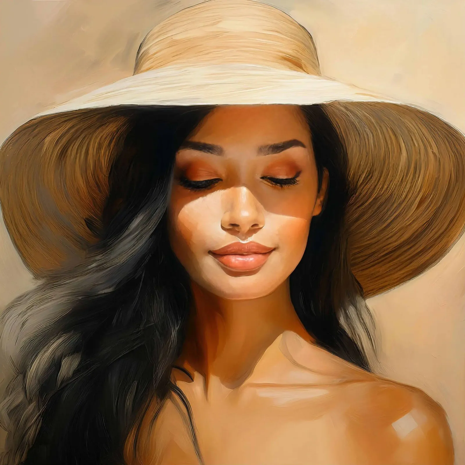 Donna con cappello di paglia colori naturali pellicola backlit da Take Your Art BV