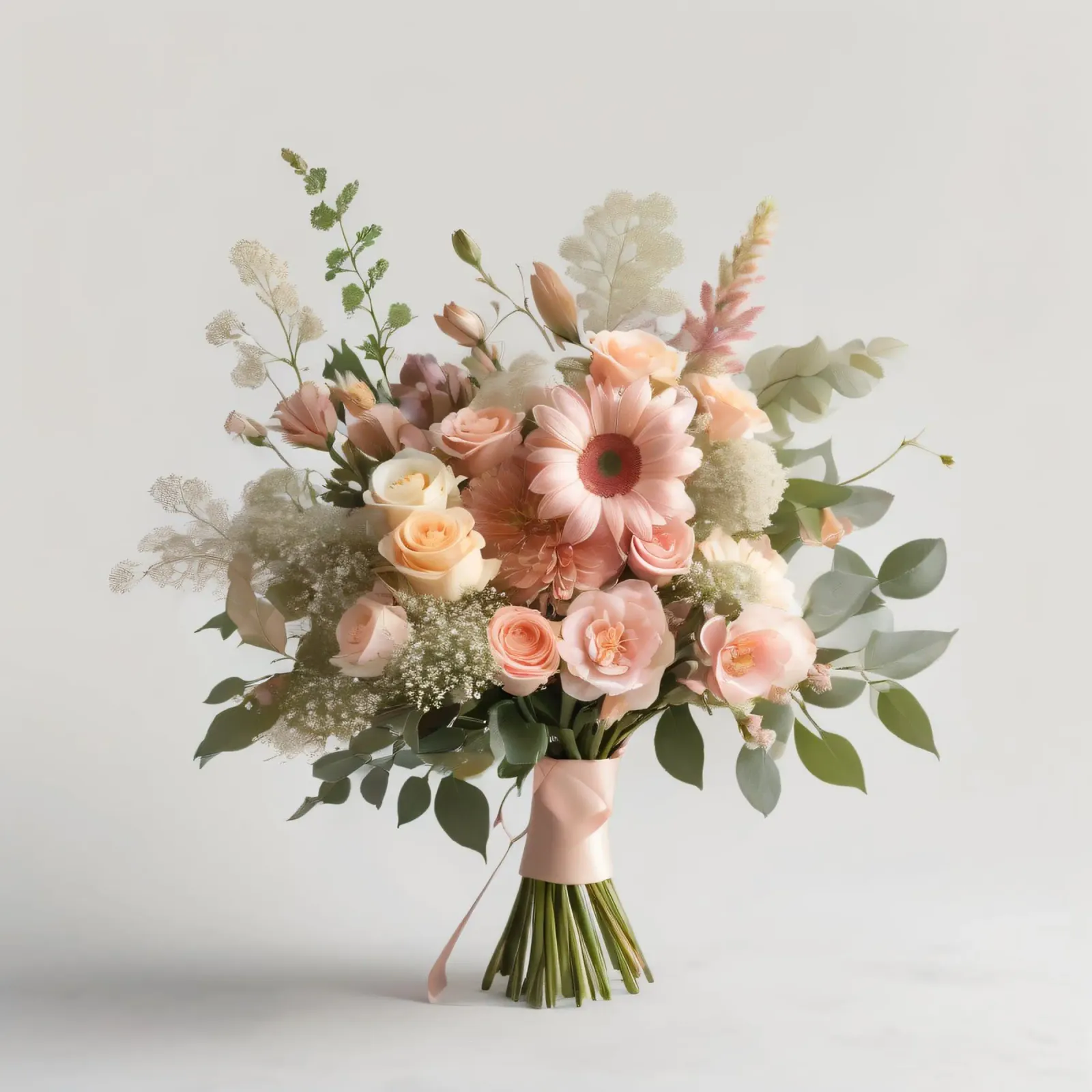 Elegante bouquet floreale con fiori pastello e verde poster con telaio in legno da DesignDoodle